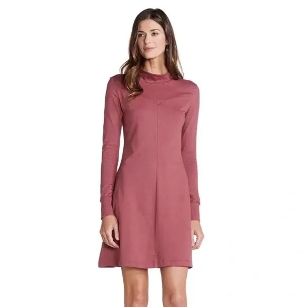 Toad & Co Fernview Mock Neck A Line Light Red Long Sleeves Mini Dress Medium